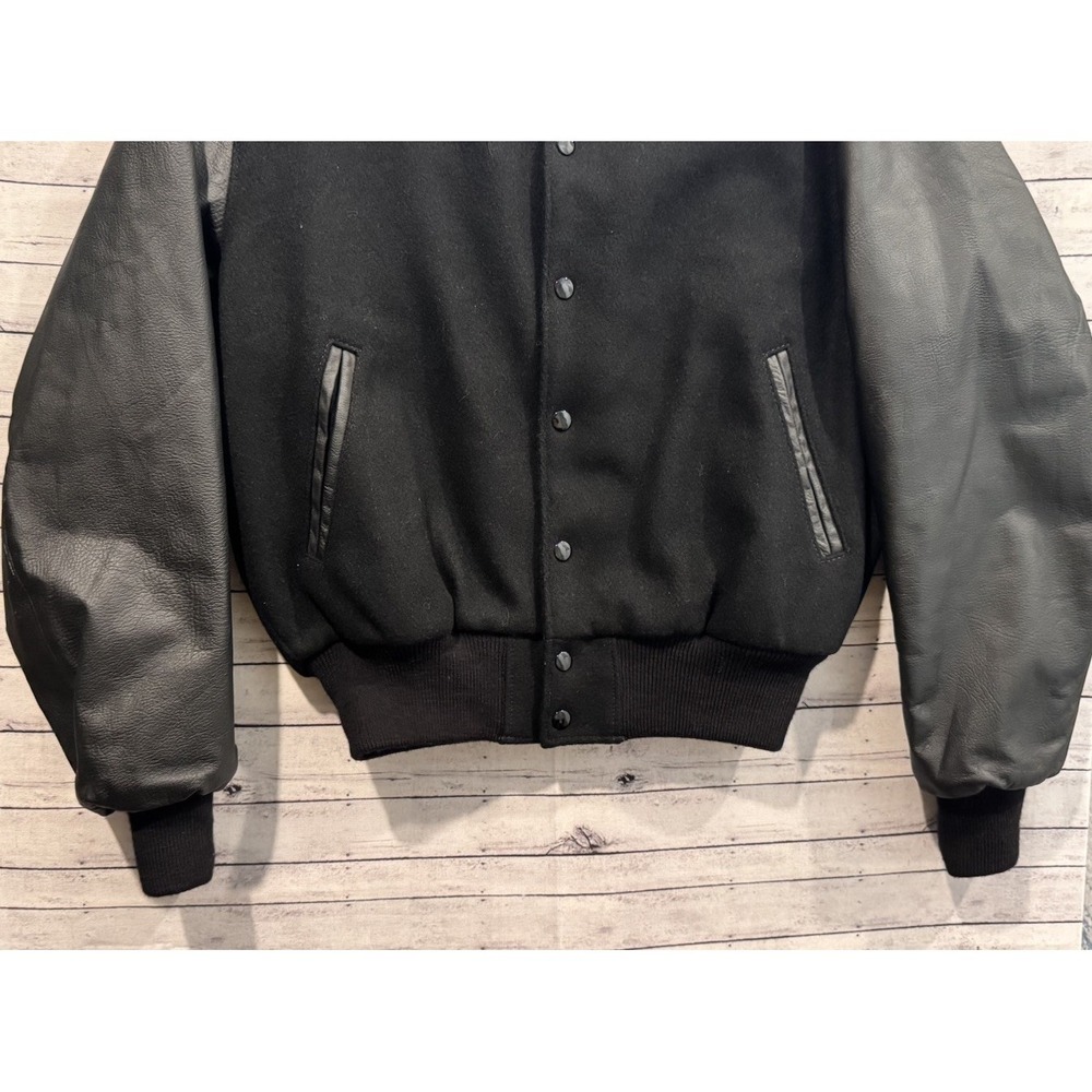 Golden Bear Mens Varsity Wool Bomber Jacket sz L Leather Sleeve Short Length - Picture 5 of 15